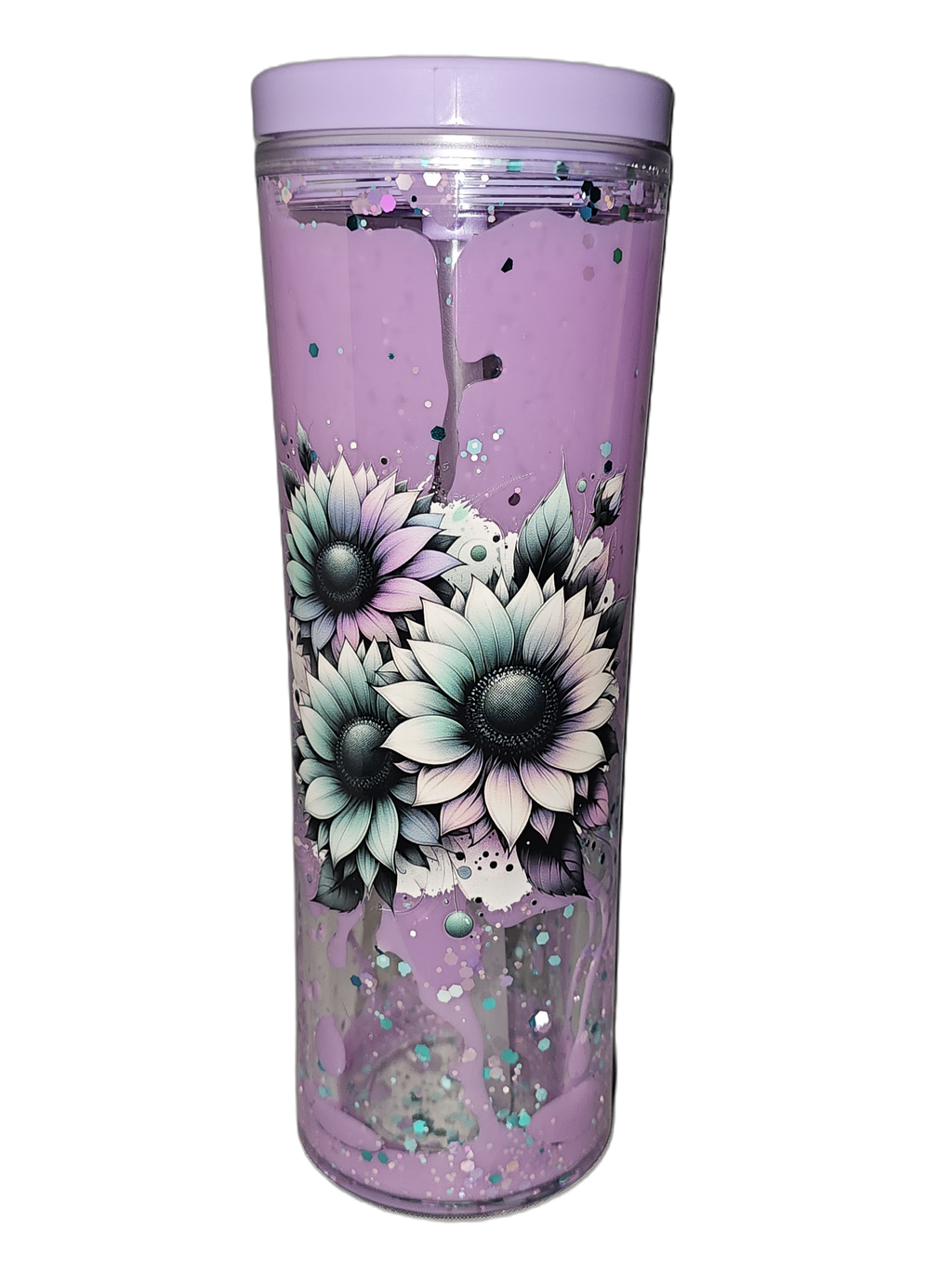 Purple Flower Glitter/Lava Tumbler
