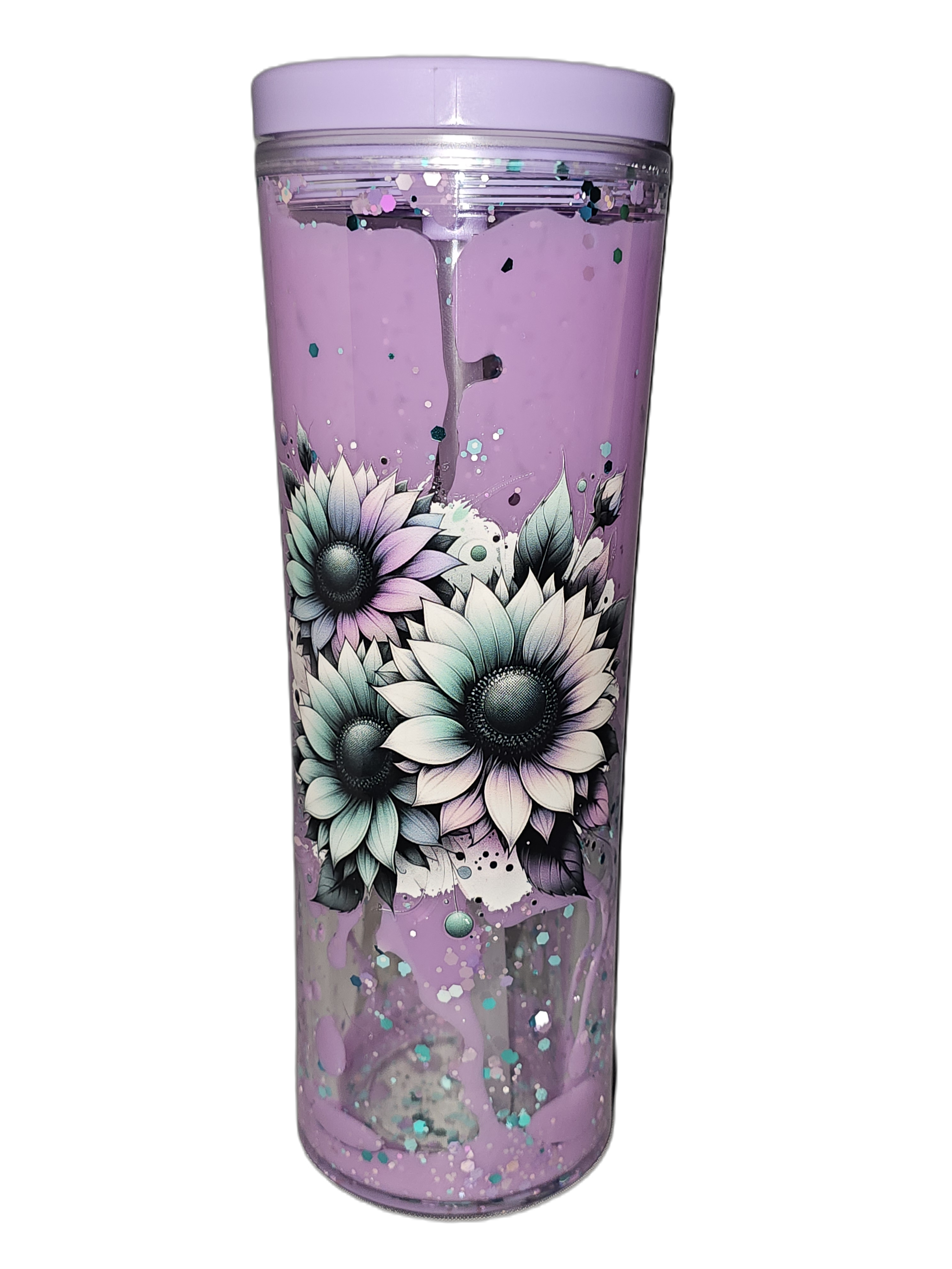 Purple Flower Glitter/Lava Tumbler