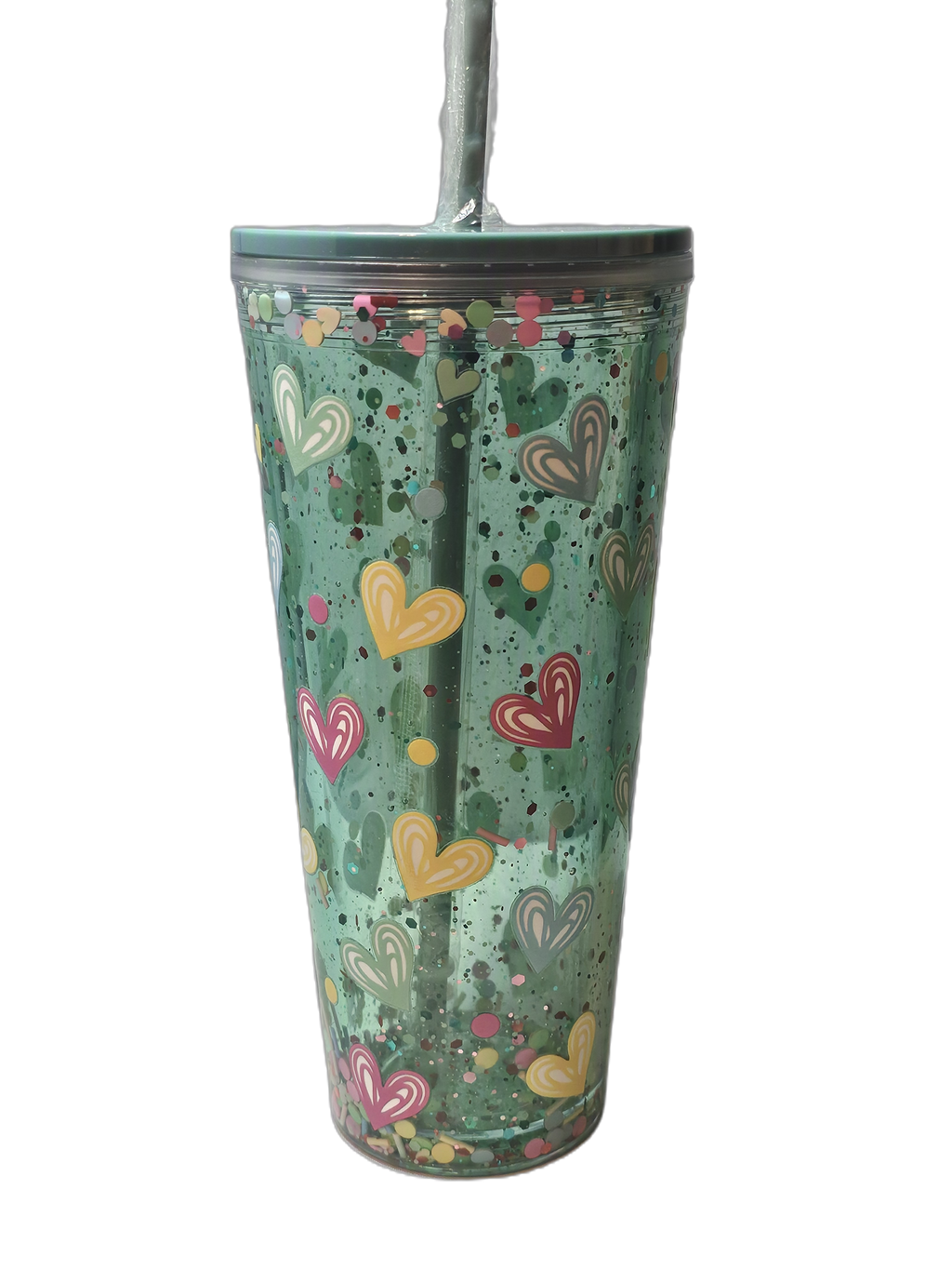 Hearts Green Glitter Tumbler