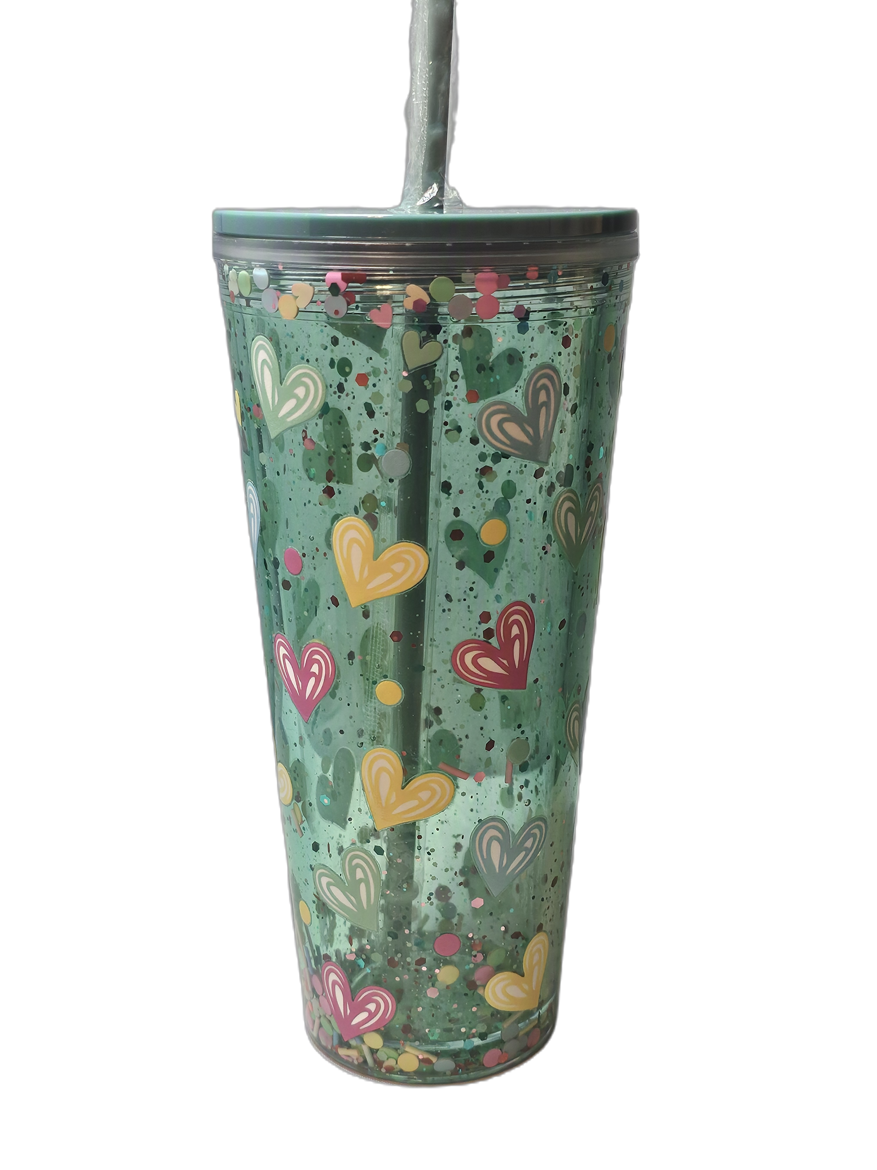 Hearts Green Glitter Tumbler