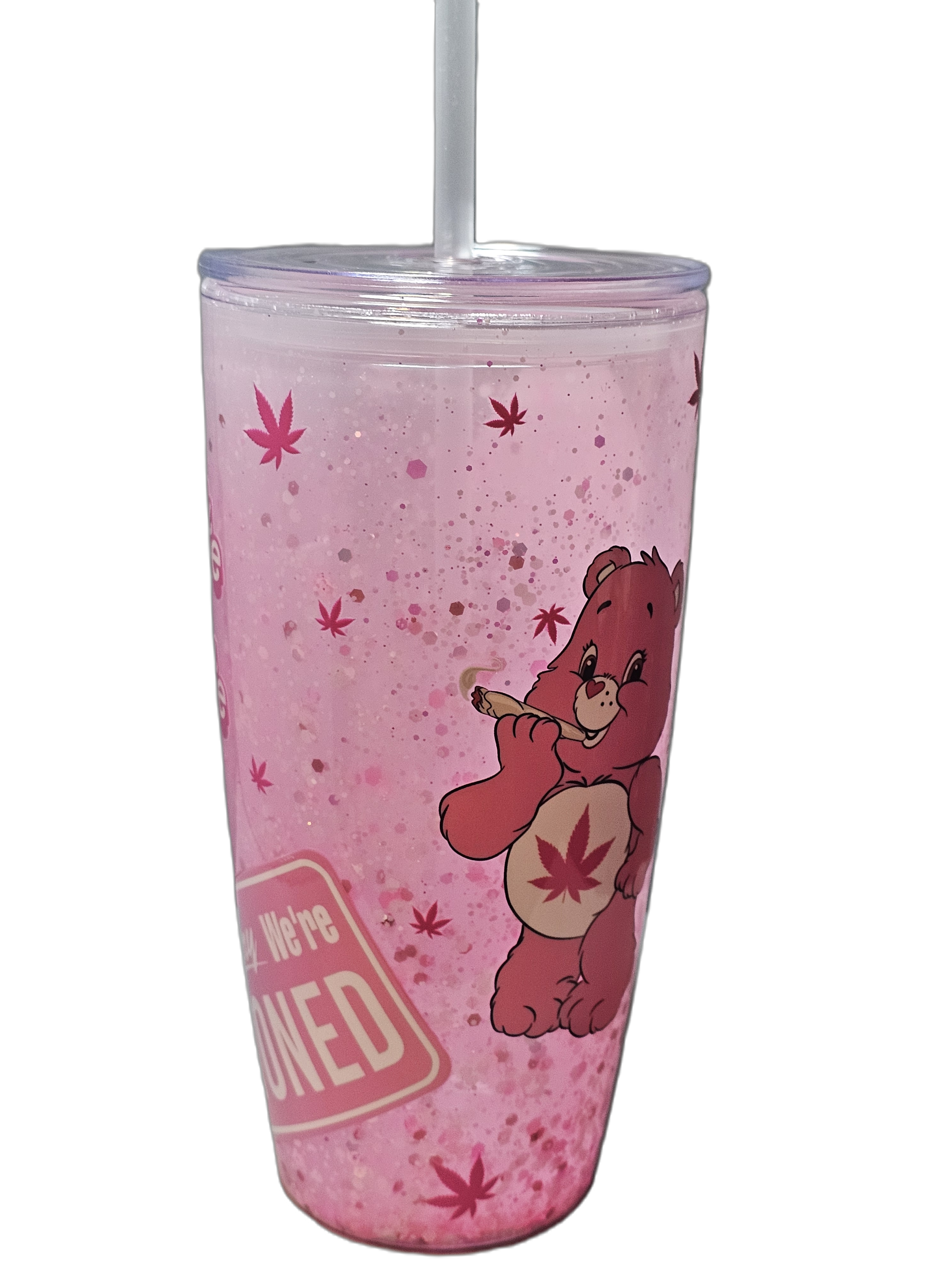 Pink Care Bear Glitter Tumbler