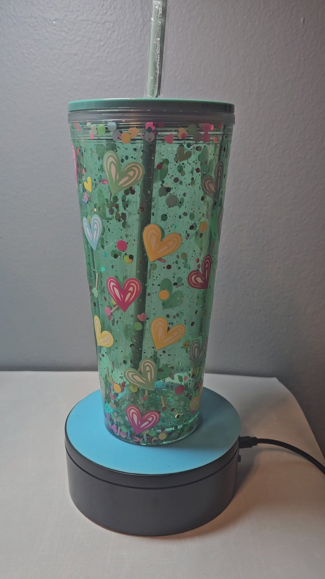 Hearts Green Glitter Tumbler