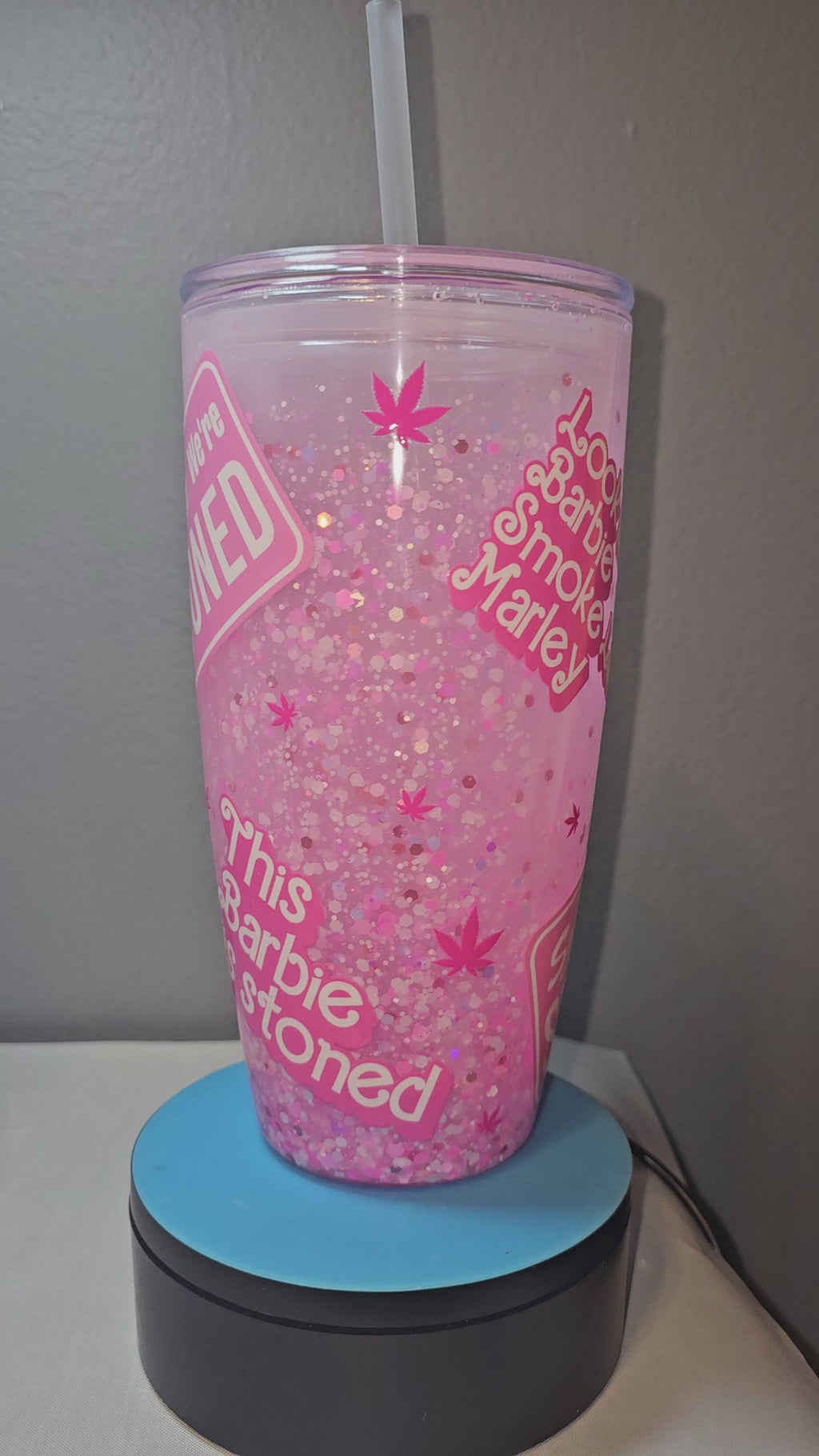 Pink Care Bear Glitter Tumbler